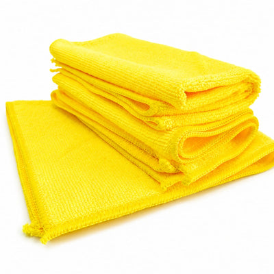 Bayetas de microfibra amarillas ECOPRODETAIL para detailing y limpieza del coche, dobladas y apiladas
